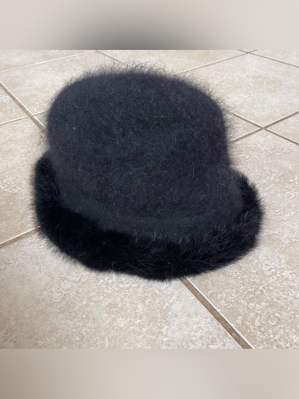 Fuzzy Angora Rabbit Hair Solid Black SOFT Bucket Hat One Size Winter Casual Y2K